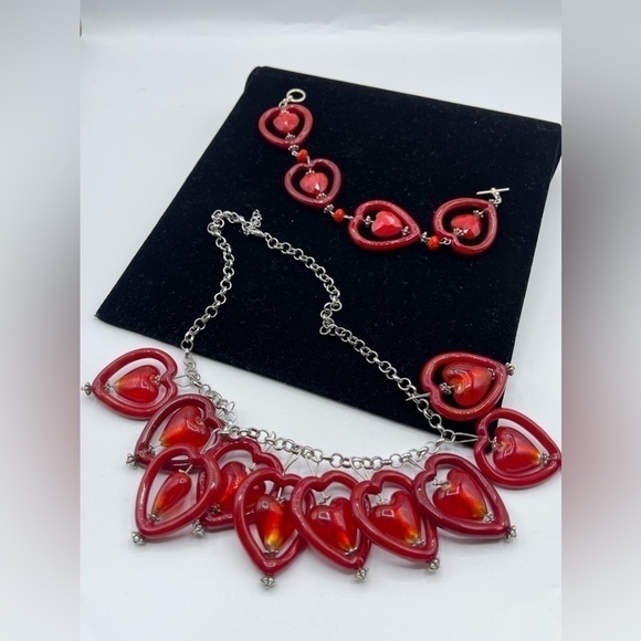 Heart Murano Italian Glass Necklace and Bracelet - Picture 3 of 7